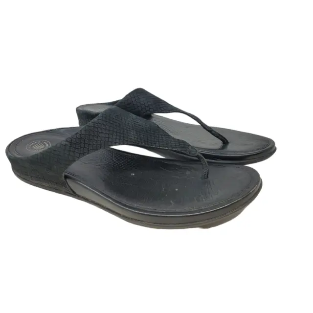 Fitflop 10 Black Banda Suede Leather Snakeskin Thong Sandal Fit Flop Comfort