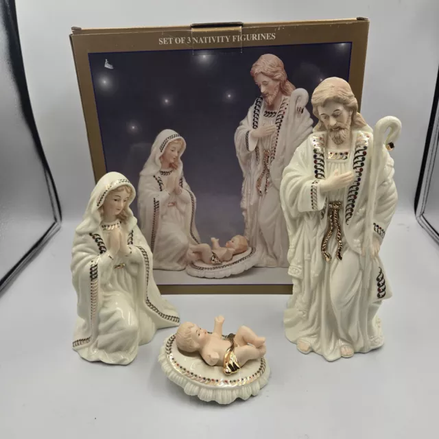 Bon Ton Jade Porcelain Nativity Holy Family Joseph Mary Baby Jesus Excellent Box