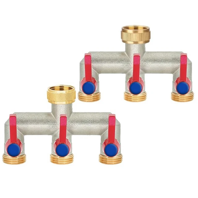 Distributeur D'Eau à 3 Voies En Laiton - Pour Robinet 3/4" - Avec Adaptateurs 1/2" - Arrosage Jardin