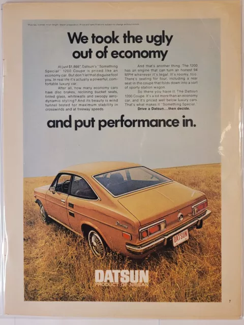 NISSAN DATSUN Coupe 1970s Vintage Magazine Advertisement