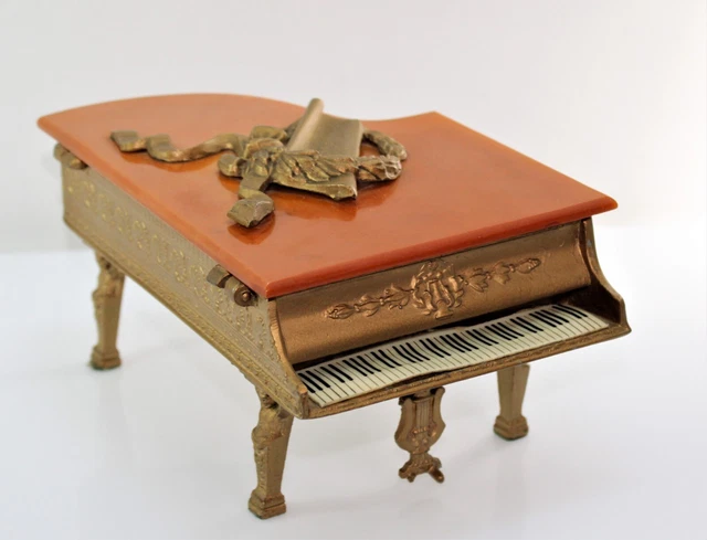 Thorens Swiss Baby Grand Piano Music Box Cigarette Case Butterscotch Bakelite