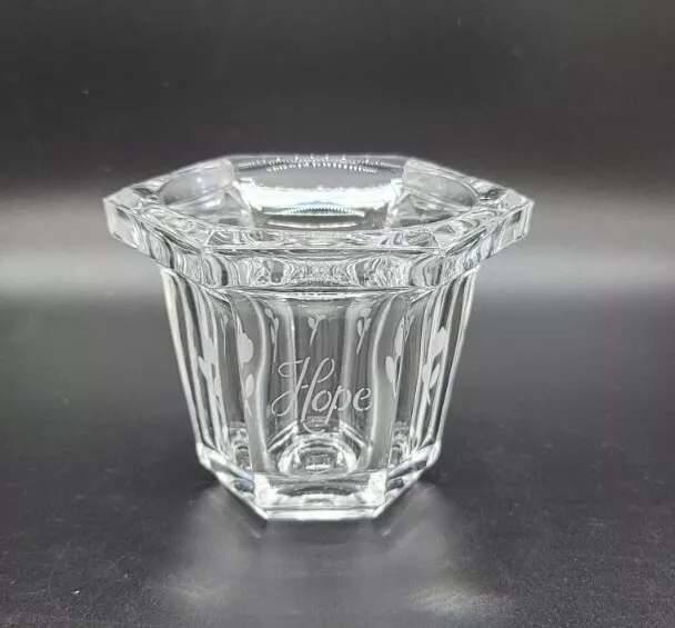 Beautiful Crystal Clear Hope Votive Candle Holder with Pretty Etched Tulips