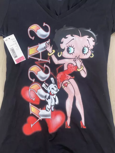 NWT Black Betty Boop Womens Large Betty Boop & Her Dog Word "Sassy" V-Neck 2