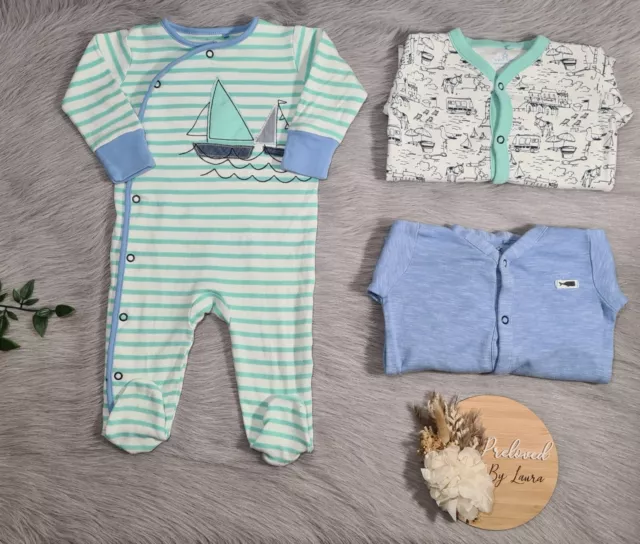 NEXT Baby Boys Set Of 3 Seaside Preloved Sleepsuits Babygrows 3-6 Month