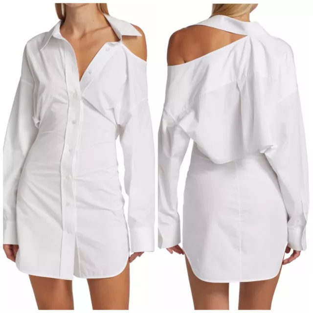 T ALEXANDER WANG Cotton Poplin Cutout Shirtdress Mini White Dress sz 4