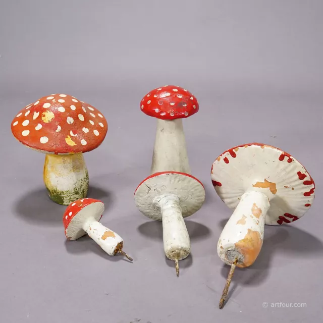 Lot of Five Terracotta Toadstool Mushrooms for Garden Decoration 1950s 2