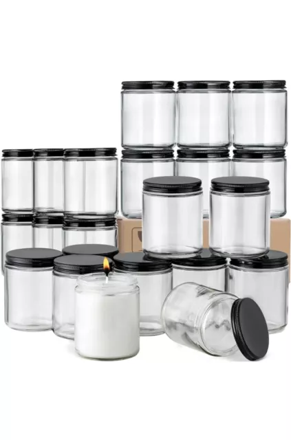 24 Pack, 8 OZ Thick Glass Jars with Metal Lids, Clear Round Candle Making Jar...