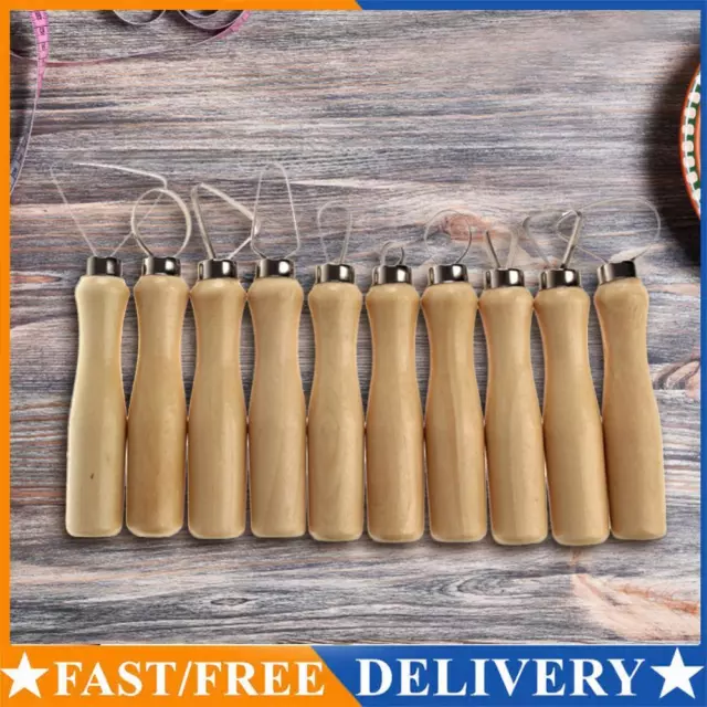 10 Pcs Wood Pottery Clay Sculpture Loop Tool with Stainless Steel Flat Wire