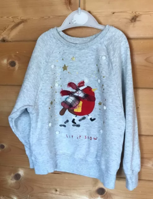 Worn in Good Condition Next Girls Christmas Robin Jumper Age 4-5 Years