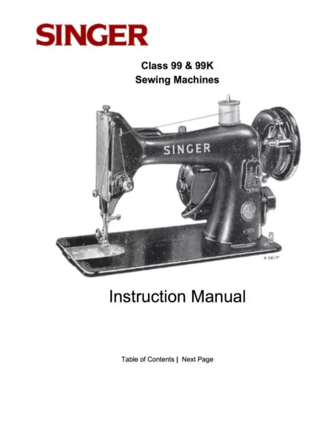 Singer 99 and 99K Sewing Machine PDF  Instruction Manual in English