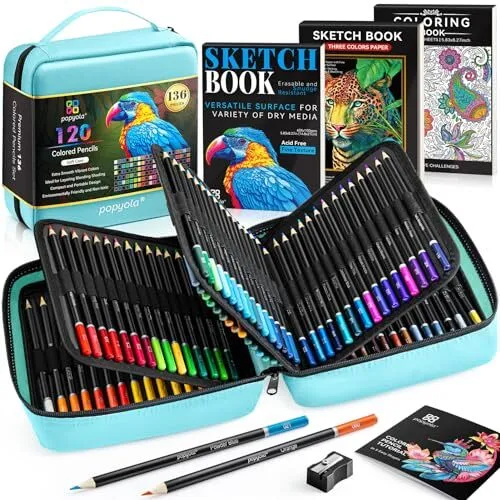 136 Pack Colored Pencils Set with Portable Gift Case, Art Supplies 120 Colore...