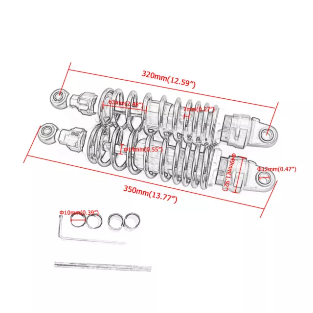 1Pair 320mm 12.59''  Motorcycle Rear Shock Absorber Air Suspension Universal 2