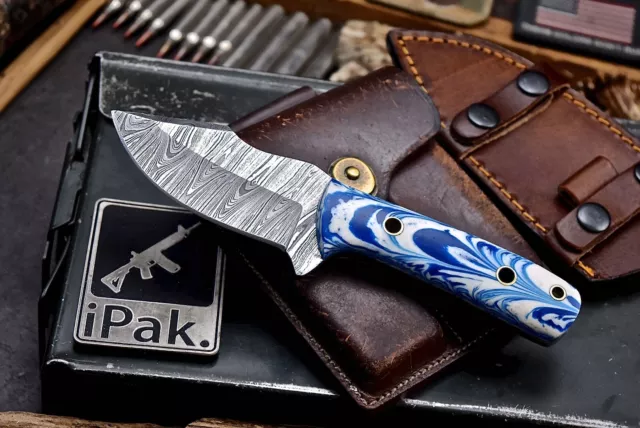 CFK IPAK Handmade Damascus BLUE CORELON Hunting Camping Skinner Sport Knife