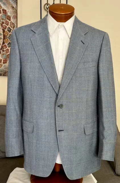 NEW Stunning Canali Mens Silk Blend Light Blue Plaid 2 Btn Blazer Sz 42 R