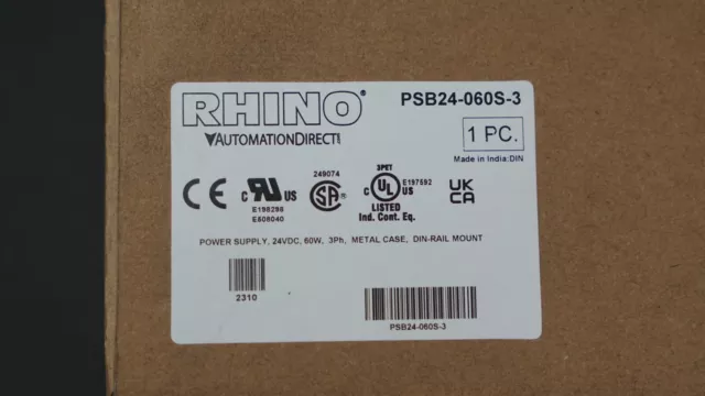 Automation Direct PSB24-060S-3 RHINO Power Supply 24VDC 3Ph 2