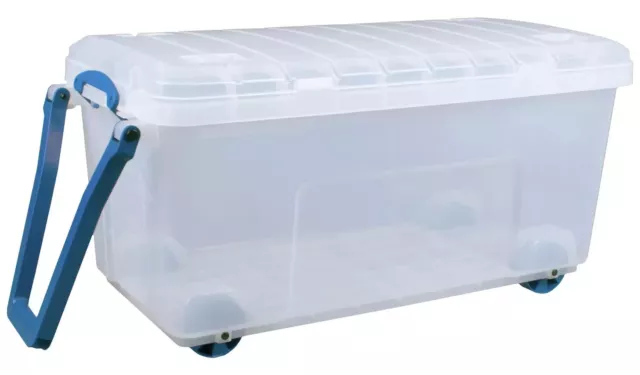 Really Useful 160 L Plastic Heavy Duty Trunk Wheeled Underbed Storage Box-Clear