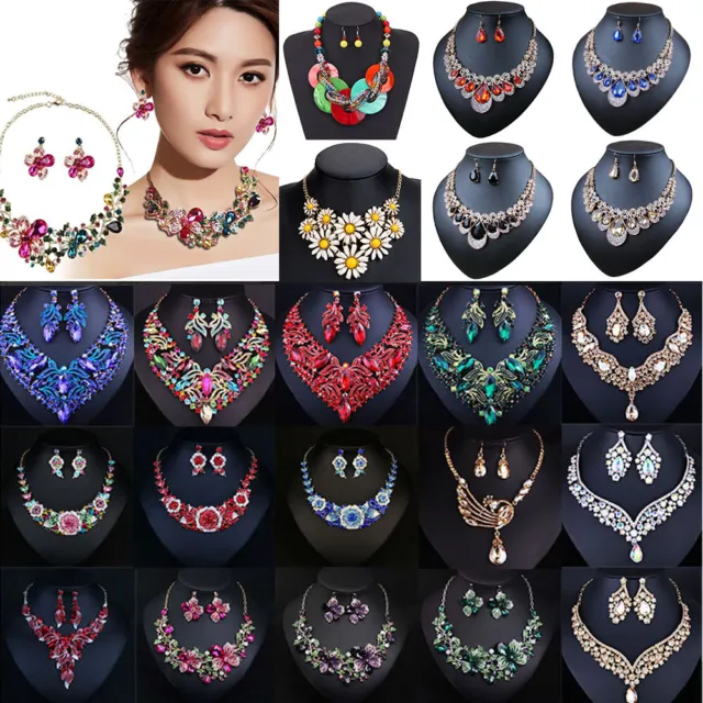 Woman Crystal Choker Chunky Statement Bib Pendant Women Necklace Chain Jewelry