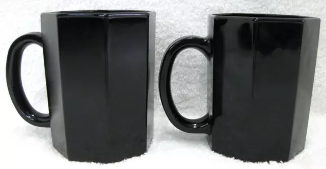 Black Glass Octagon Coffee Mugs Cups ARCOROC France OCTIME Set of 2