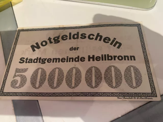 , , Fünf Millionen Mark, Notgeldschein der Stadtgemeinde Heilbronn, 1923