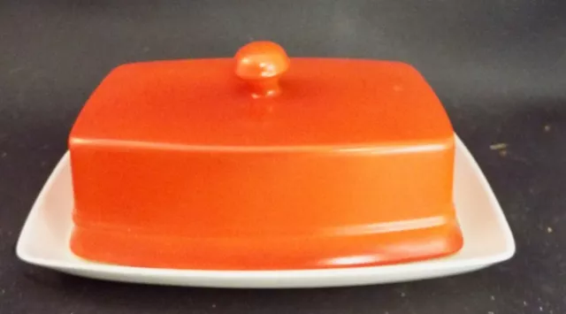 Vintage 1960s Carlton Ware Oslo Pattern - Red & White Glazed Cheese Dish and Lid