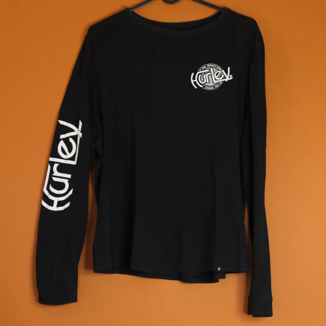 Hurley Shirt Unisex Mens Ladies Medium Black Box Logo Long Sleeve Stretchy