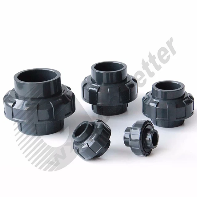 Gray PVC-U Fittings Union Straight Connectors Φ20~Φ110mm Female Socket Connect