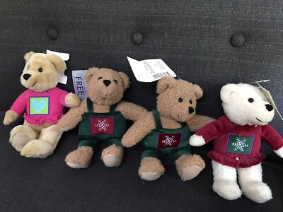 4  Hallmark Kiss Kiss Mistletoe Bears 1990's Christmas Magnetic Noses