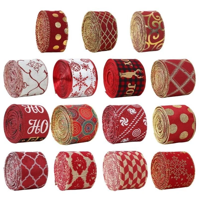 Wired Christmas Ribbon DIY Bowknot Gift Wrapping Ribbon for Crafts Holiday Decor
