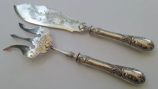 JOLI ANCIEN COUVERT DE SERVICE A POISSON en ARGENT FOURRE décor rocaille EUR 65,00 - PicClick FR