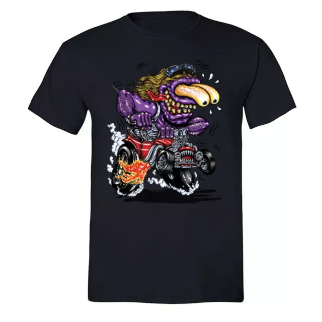 Purple Monster T-shirt Cartoon Hot Rod Muscle Car Flames Biker Motorcycle Tee