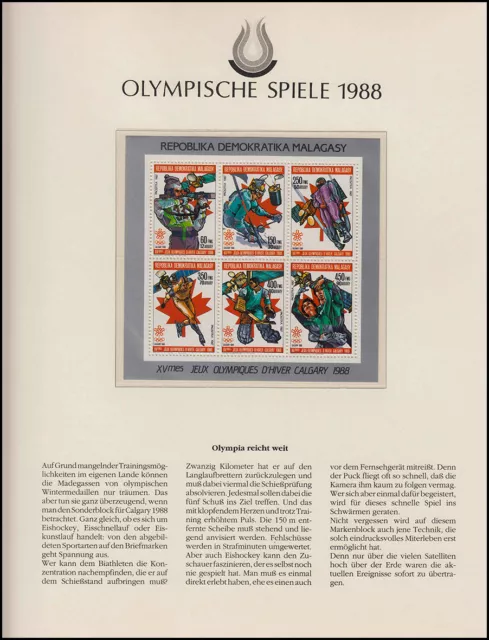 Olympische Spiele 1988 Calgary - Madagaskar, 1 Kleinbogen Biathlon, Eishockey **