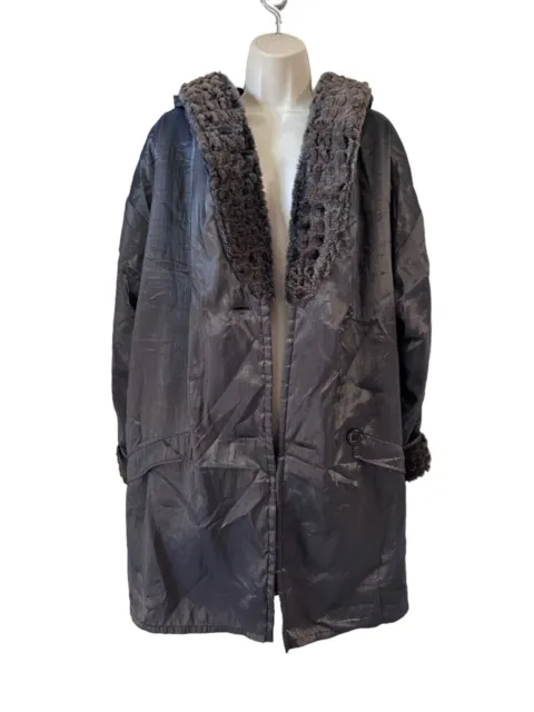 Vintage Linda Lundstrom Parka Jacket Faux Fur Hooded Long Sleeve Womens Size L