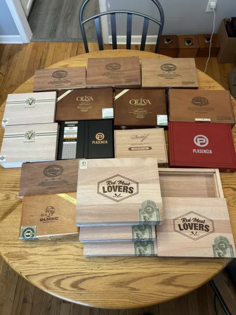 17 Empty Cigar Boxes for sale variety of wooden, acrylic and paper-wrapped cedar