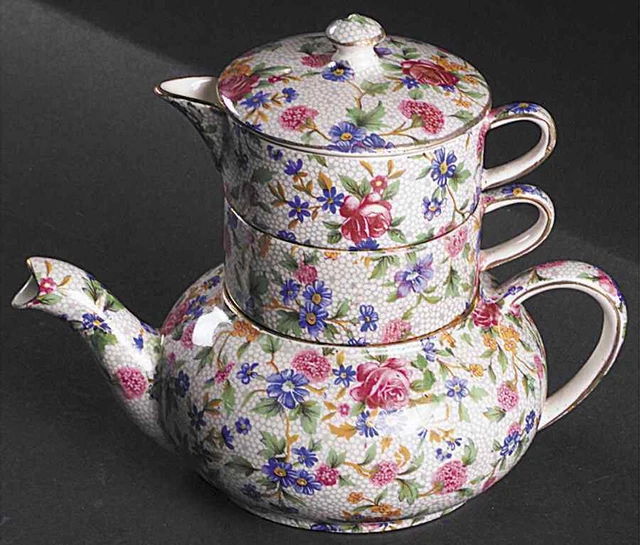 Royal Winton Old Cottage Chintz  Mini Teapot Stacking Set (Creamer, Sugar)