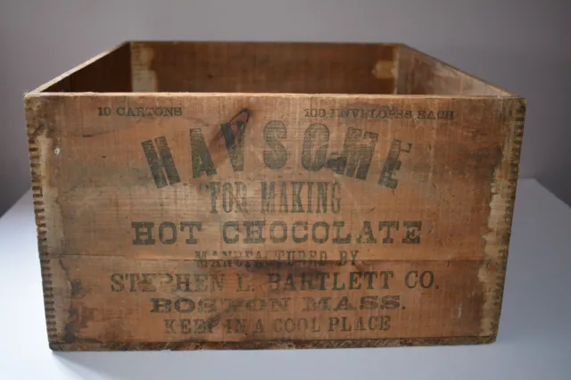 Rare Antique Havsome Hot Chocolate Wooden Box Crate Stephen Bartlett Co Boston