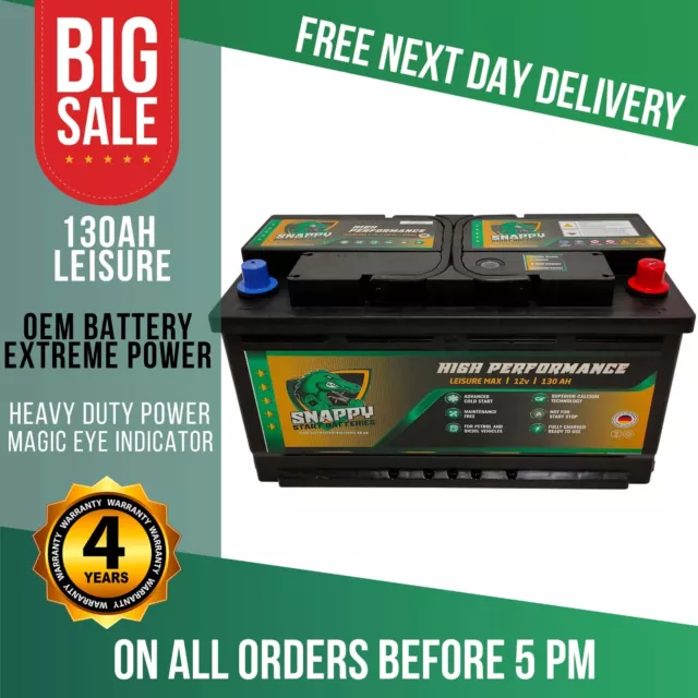 12V 130AH Leisure Battery High Power Deep Cycle 4yr Warranty Caravan Solar