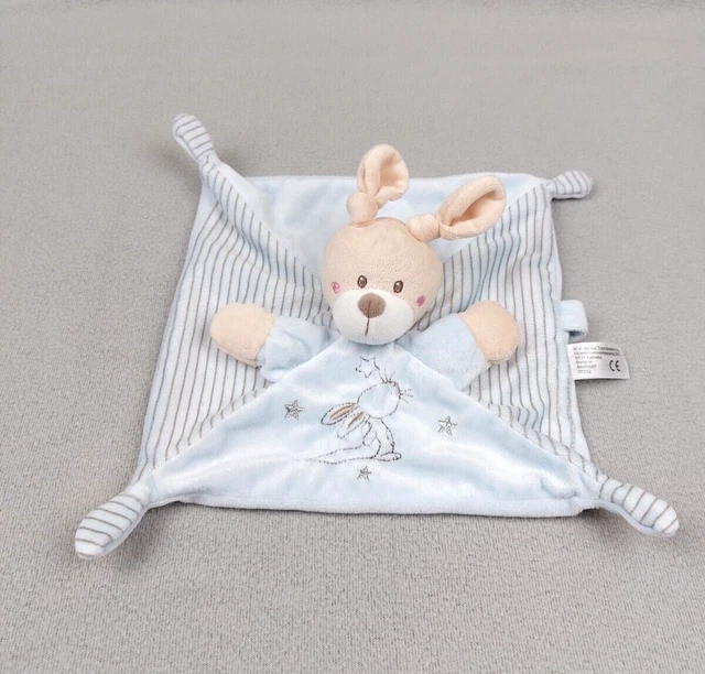 Doudou Plat Lapin Bleu beige Etoile Argent SIMBA TOYS KIABI attache tétine