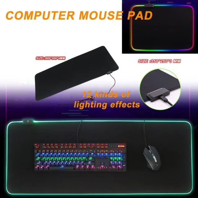Large RGB Colorful LED Lighting Gaming Mouse Pad Mat Desk PC Laptop Mousepas WH
