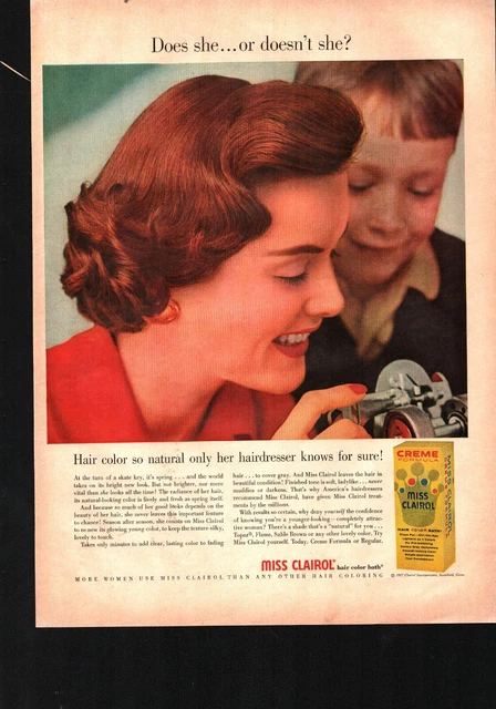 1957 Miss Clairol Hair Color Bath Does She Or Doesn't She Vintage Print Ad b4