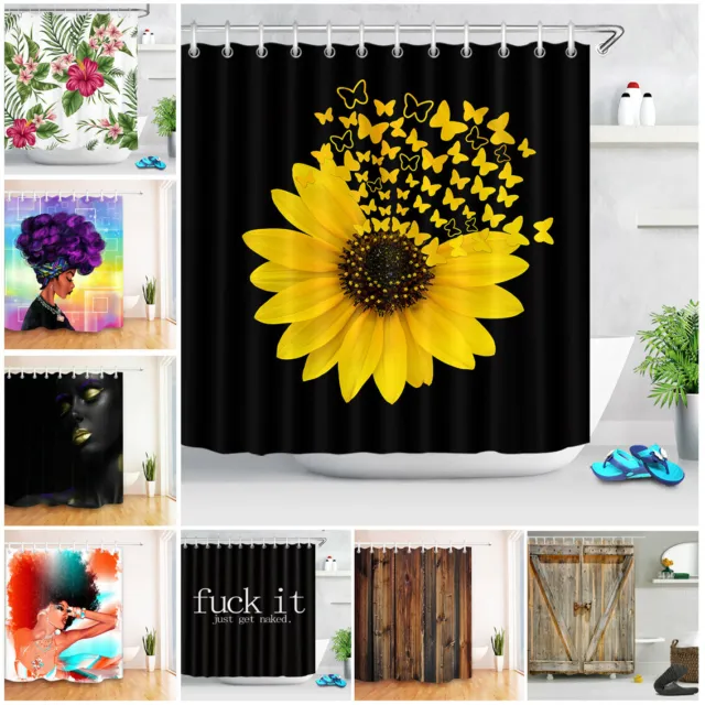 72" Sunflower Shower Curtain Sets Afro American Girl for Bathroom Decor w/ Hooks