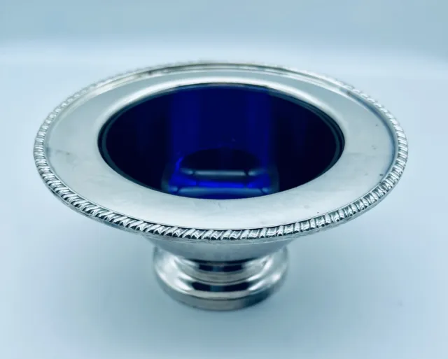 Rare* Antique: Cobalt Blue Glass & Silver Plated Formal Condiment Dish, Mint