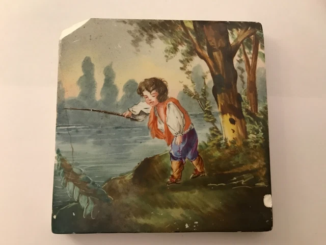 Antique French faience ceramic Lebeuf Millet Cie Mon Majolica hand painted tile