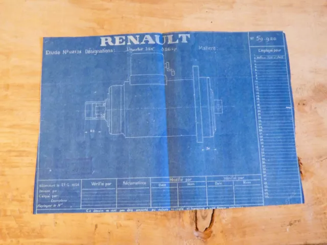 ORIGINAL 1924 - Blueprint cyanotype plan d'usine Renault SEV