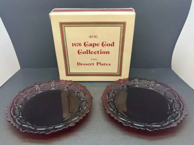 Vintage Avon 1876 Cape Cod Ruby Red Dessert Plates in Original Box