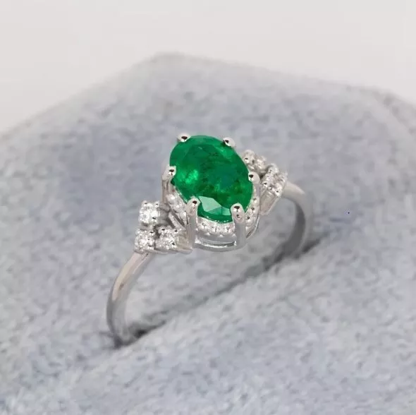 925 Sterling Silver Art Deco Wedding Ring Emerald Engagement Solitaire Ring