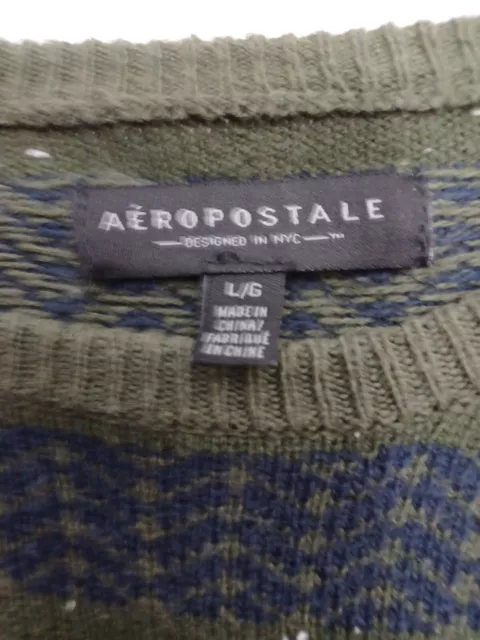 AEROPOSTALE SWEATER MEN'S Large Green Blue Striped Pullover Cotton ...