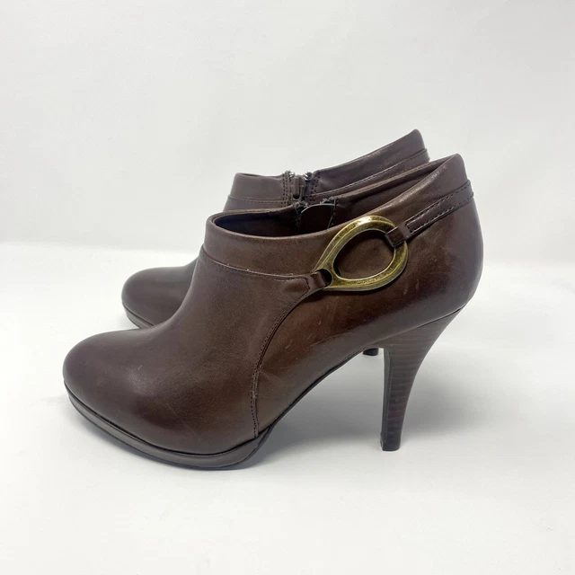 Reba Brown Leather High Heel Booties