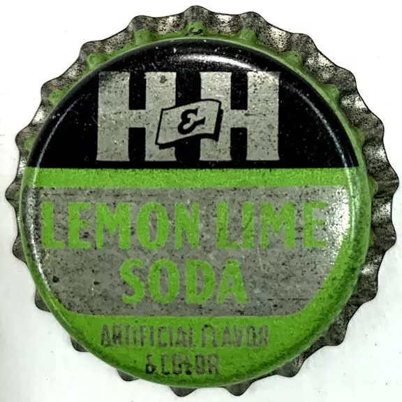 Soda Bottle Caps Vintage Set of 10 Lemon Lime "H&H" Cork Lined Cap NOS 1970s