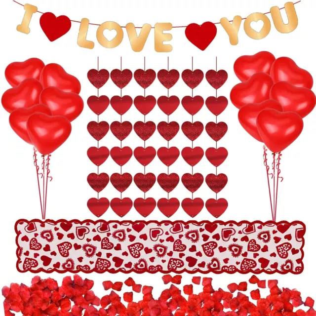 Kit Décorations Saint-Valentin 1000Pcs Pétales Rose Rouge 10pcs Coeur Ballons 6p