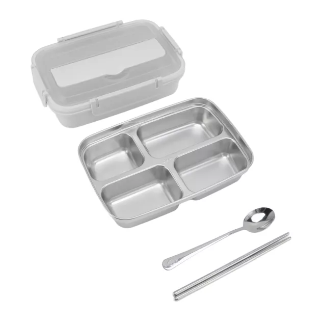 (White)304 Stainless Steel Lunch Box With 3 Compartments Matching Spoon